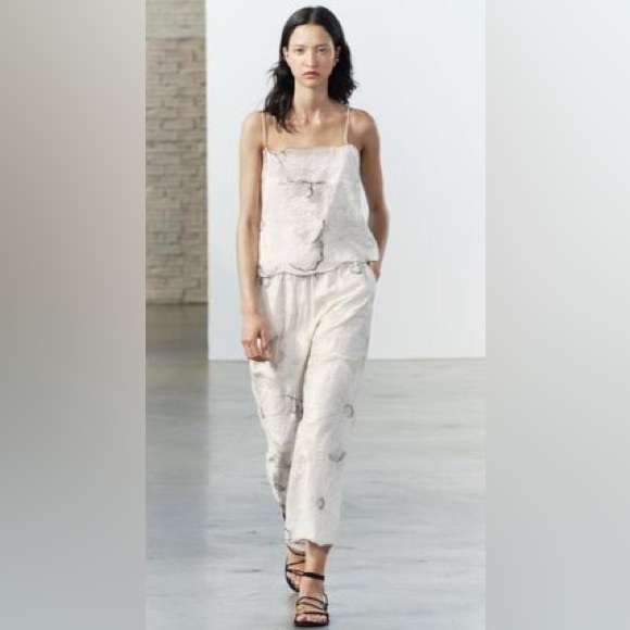 NWT Zara Embroidered Strappy Top Size L & Straight Leg Pants Size M - Picture 4 of 14
